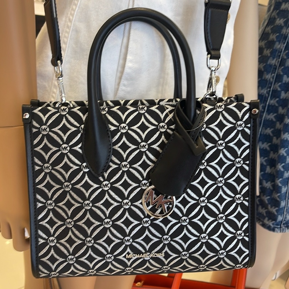 Michael Kors Mirella Small Metallic Logo Jacquard Crossbody Bag Black/Silver 
NW